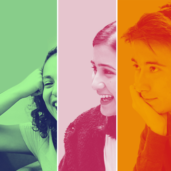 Three panes with students